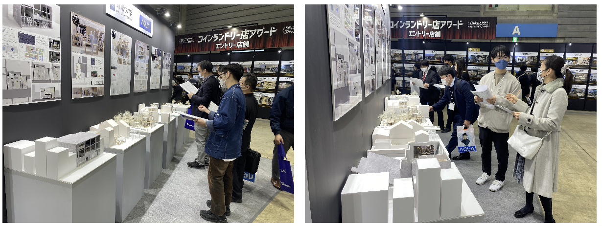 展示会開催中は近畿大学建築学部垣田ゼミの学生が参加し、来場されたお客様に対して空 間デザイン模型についての説明を行いました。